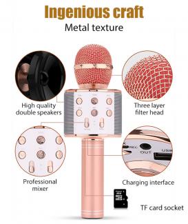 Wireless Bluetooth Microphone with LED Lights for Children Singing Portable Machine Speaker 5 in 1